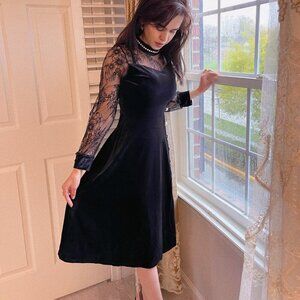 Midi Velvet Lace Sleeve Dress